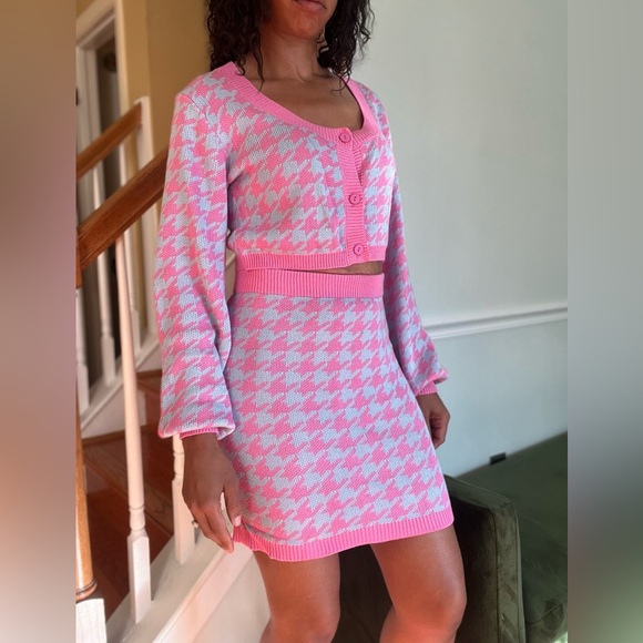 Fashion Nova Dresses & Skirts - Pink & Light Blue Chevron Knit Crop Top & High Waist Skirt Set by Fashion Nova